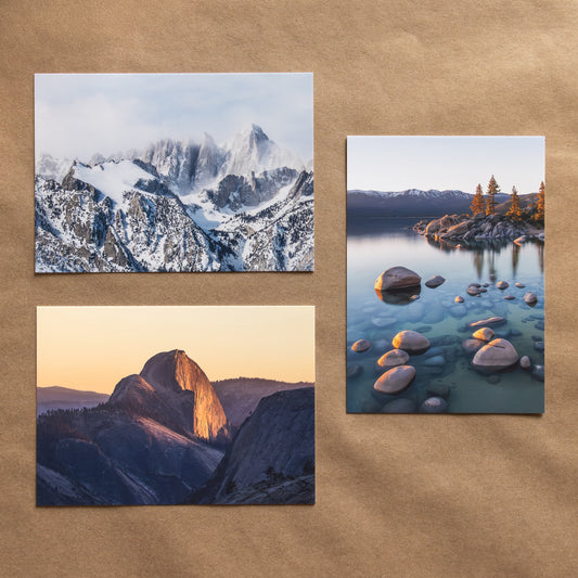 "SIERRA TRIO" Nature Notecards, Set of 3 Blank Mountain Photography Postcards