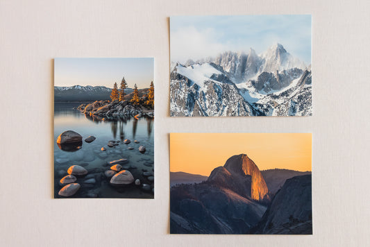 "SIERRA TRIO" Nature Notecards, Set of 3 Blank Mountain Photography Postcards